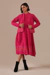 Buy_Indigo Dreams_Pink Cotton Halter , Open Gathered Dress With Jacket _at_Aza_Fashions