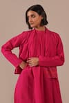 Indigo Dreams_Pink Cotton Halter , Open Gathered Dress With Jacket _at_Aza_Fashions