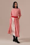 Buy_Indigo Dreams_Red Cotton Embroidery Round Neck Gingham Check Jamdani Top And Gathered Skirt Set _at_Aza_Fashions