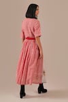 Shop_Indigo Dreams_Red Cotton Embroidery Round Neck Gingham Check Jamdani Top And Gathered Skirt Set _at_Aza_Fashions