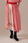 Buy_Indigo Dreams_Red Cotton Embroidery Round Neck Gingham Check Jamdani Top And Gathered Skirt Set _Online_at_Aza_Fashions