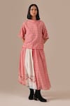 Buy_Indigo Dreams_Red Cotton Embroidery Round Neck Gingham Check Jamdani Top And Gathered Skirt Set 