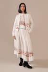 Indigo Dreams_Ivory Cotton Embroidery Round Neck Handwoven Jamdani Boxy Top Skirt Set _Online_at_Aza_Fashions