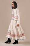 Indigo Dreams_Ivory Cotton Embroidery Round Neck Handwoven Jamdani Boxy Top Skirt Set _at_Aza_Fashions