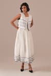 Buy_Indigo Dreams_Ivory Cotton Embroidery Square Neck, Jamdani Handwoven Dress And Waistcoat Set _Online_at_Aza_Fashions