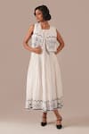 Shop_Indigo Dreams_Ivory Cotton Embroidery Square Neck, Jamdani Handwoven Dress And Waistcoat Set _Online_at_Aza_Fashions