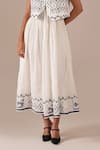 Buy_Indigo Dreams_Ivory Cotton Embroidery Square Neck, Jamdani Handwoven Dress And Waistcoat Set 