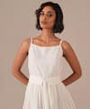 Indigo Dreams_Ivory Cotton Embroidery Square Neck Handwoven Jamdani Midi Dress With Belt _Online_at_Aza_Fashions