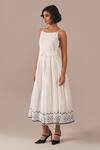 Buy_Indigo Dreams_Ivory Cotton Embroidery Square Neck Handwoven Jamdani Midi Dress With Belt _Online_at_Aza_Fashions