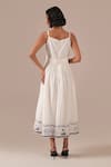 Shop_Indigo Dreams_Ivory Cotton Embroidery Square Neck Handwoven Jamdani Midi Dress With Belt _at_Aza_Fashions