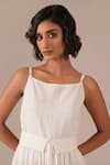Shop_Indigo Dreams_Ivory Cotton Embroidery Square Neck Handwoven Jamdani Midi Dress With Belt _Online_at_Aza_Fashions