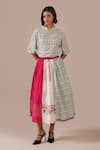 Buy_Indigo Dreams_Green Cotton Embroidery High Neck Handwoven Jamdani Gingham Top And Gathered Skirt _at_Aza_Fashions
