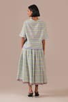 Shop_Indigo Dreams_Green Cotton Embroidery High Neck Handwoven Jamdani Gingham Top And Gathered Skirt _at_Aza_Fashions
