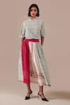 Indigo Dreams_Green Cotton Embroidery High Neck Handwoven Jamdani Gingham Top And Gathered Skirt _Online_at_Aza_Fashions