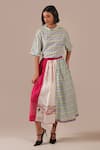 Shop_Indigo Dreams_Green Cotton Embroidery High Neck Handwoven Jamdani Gingham Top And Gathered Skirt _Online_at_Aza_Fashions