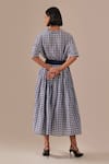 Shop_Indigo Dreams_Blue Cotton Embroidery High Neck Gingham And Jamdani Panel Skirt Set _at_Aza_Fashions