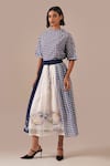 Buy_Indigo Dreams_Blue Cotton Embroidery High Neck Gingham And Jamdani Panel Skirt Set _Online_at_Aza_Fashions