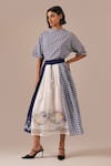 Buy_Indigo Dreams_Blue Cotton Embroidery High Neck Gingham And Jamdani Panel Skirt Set _at_Aza_Fashions