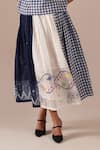 Indigo Dreams_Blue Cotton Embroidery High Neck Gingham And Jamdani Panel Skirt Set _at_Aza_Fashions