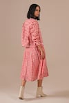 Shop_Indigo Dreams_Red Cotton Square Neck, Collared Gingham Check Dress With Jacket _at_Aza_Fashions