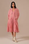 Buy_Indigo Dreams_Red Cotton Square Neck, Collared Gingham Check Dress With Jacket _at_Aza_Fashions