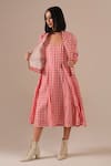Buy_Indigo Dreams_Red Cotton Square Neck, Collared Gingham Check Dress With Jacket _Online_at_Aza_Fashions
