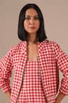 Buy_Indigo Dreams_Red Cotton Square Neck, Collared Gingham Check Dress With Jacket 