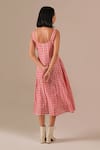 Shop_Indigo Dreams_Red Cotton Square Neck Gingham Check Jamdani Fit And Flare Dress _at_Aza_Fashions