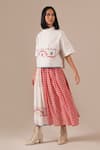 Indigo Dreams_Ivory Cotton Embroidery High Neck Jamdani Quilted Top With Gingham Skirt _Online_at_Aza_Fashions