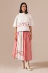 Buy_Indigo Dreams_Ivory Cotton Embroidery High Neck Jamdani Quilted Top With Gingham Skirt _at_Aza_Fashions