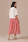 Shop_Indigo Dreams_Ivory Cotton Embroidery High Neck Jamdani Quilted Top With Gingham Skirt 