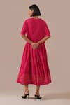 Shop_Indigo Dreams_Pink Cotton Embroidery High Neck Handwoven Jamdani Boxy Top And Gathered Skirt Set _at_Aza_Fashions