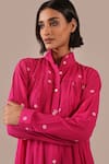 Shop_Indigo Dreams_Pink Cotton Collared, High Neck Handwoven Jamdani Tiered Shirt Dress _Online_at_Aza_Fashions