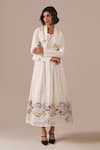 Indigo Dreams_Ivory Cotton Embroidery Square Neck, Handwoven Jamdani Midi Dress Jacket Set _Online_at_Aza_Fashions
