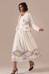 Shop_Indigo Dreams_Ivory Cotton Embroidery Square Neck, Handwoven Jamdani Midi Dress Jacket Set _Online_at_Aza_Fashions