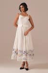 Buy Indigo Dreams Ivory Cotton Square Neck Jamdani Handwoven Midi Dress With Belt at Aza Fashions Buy_Indigo Dreams_Ivory Cotton Square Neck Jamdani Handwoven Midi Dress With Belt _at_Aza_Fashions