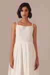 Indigo Dreams Ivory Cotton Square Neck Jamdani Handwoven Midi Dress With Belt Online at Aza Fashions Indigo Dreams_Ivory Cotton Square Neck Jamdani Handwoven Midi Dress With Belt _Online_at_Aza_Fashions