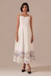 Buy Indigo Dreams Ivory Cotton Square Neck Jamdani Handwoven Midi Dress With Belt Online at Aza Fashions Buy_Indigo Dreams_Ivory Cotton Square Neck Jamdani Handwoven Midi Dress With Belt _Online_at_Aza_Fashions