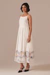Shop Indigo Dreams Ivory Cotton Square Neck Jamdani Handwoven Midi Dress With Belt Online at Aza Fashions Shop_Indigo Dreams_Ivory Cotton Square Neck Jamdani Handwoven Midi Dress With Belt _Online_at_Aza_Fashions