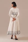 Shop_Indigo Dreams_Ivory Cotton Embroidery Round Neck Jamdani Geometric Pattern Tiered Midi Dress _at_Aza_Fashions