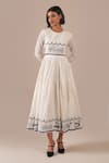 Buy_Indigo Dreams_Ivory Cotton Embroidery Round Neck Jamdani Geometric Pattern Tiered Midi Dress _at_Aza_Fashions