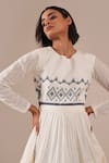 Shop_Indigo Dreams_Ivory Cotton Embroidery Round Neck Jamdani Geometric Pattern Tiered Midi Dress _Online_at_Aza_Fashions
