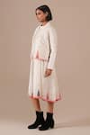 Indigo Dreams_Ivory Cotton Embroidery Halter Jamdani Handwoven Gathered Dress And Jacket Set _Online_at_Aza_Fashions