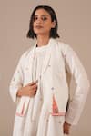 Buy_Indigo Dreams_Ivory Cotton Embroidery Halter Jamdani Handwoven Gathered Dress And Jacket Set _Online_at_Aza_Fashions