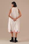 Shop_Indigo Dreams_Ivory Cotton Embroidery Halter Neck Handwoven Jamdani Gathered Dress _at_Aza_Fashions