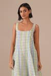 Buy Indigo Dreams Multi Color Cotton Square Neck Gingham Check Handwoven Jamdani Dress Online at Aza Fashions Buy_Indigo Dreams_Multi Color Cotton Square Neck Gingham Check Handwoven Jamdani Dress _Online_at_Aza_Fashions