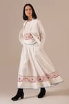 Indigo Dreams_Ivory Cotton Embroidery Round , Open Handwoven Jamdani Top Skirt Set _Online_at_Aza_Fashions