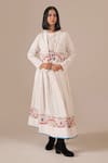 Buy_Indigo Dreams_Ivory Cotton Embroidery Round , Open Handwoven Jamdani Top Skirt Set _at_Aza_Fashions