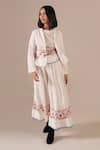 Buy_Indigo Dreams_Ivory Cotton Embroidery Round , Open Handwoven Jamdani Top Skirt Set _Online_at_Aza_Fashions