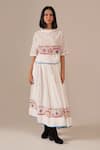 Buy_Indigo Dreams_Ivory Cotton Embroidery Round Handwoven Jamdani Geometric Top And Gathered Skirt _at_Aza_Fashions